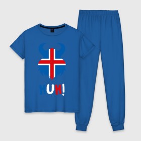 Женская пижама хлопок с принтом Сборная Исландии , 100% хлопок | брюки и футболка прямого кроя, без карманов, на брюках мягкая резинка на поясе и по низу штанин | iceland | iseland | исландия | сборная | сборная исландии | сборная исландии по футболу | сборные | форма | футбол | чемпионат мира по футболу
