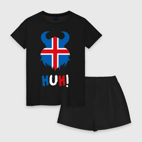 Женская пижама с шортиками хлопок с принтом Сборная Исландии , 100% хлопок | футболка прямого кроя, шорты свободные с широкой мягкой резинкой | iceland | iseland | исландия | сборная | сборная исландии | сборная исландии по футболу | сборные | форма | футбол | чемпионат мира по футболу