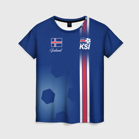 Женская футболка 3D с принтом Сборная Исландии , 100% полиэфир ( синтетическое хлопкоподобное полотно) | прямой крой, круглый вырез горловины, длина до линии бедер | iceland | iseland | исландия | сборная | сборная исландии | сборная исландии по футболу | сборные | форма | футбол | чемпионат мира по футболу