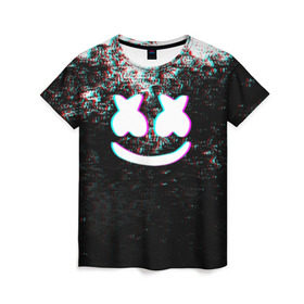 Женская футболка 3D с принтом MARSHMELLO GLITCH , 100% полиэфир ( синтетическое хлопкоподобное полотно) | прямой крой, круглый вырез горловины, длина до линии бедер | dj | glitch | marshmello | usa | америка | глитч | клубная музыка | маршмелло | музыка | музыкант