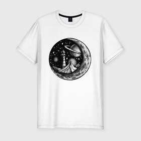 Мужская футболка премиум с принтом космос , 92% хлопок, 8% лайкра | приталенный силуэт, круглый вырез ворота, длина до линии бедра, короткий рукав | астрономия | вселенная | галактика | графика | звезды | инопланетяне | космос | луна | нло