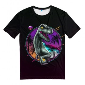 Мужская футболка 3D с принтом неон , 100% полиэфир | прямой крой, круглый вырез горловины, длина до линии бедер | арт | графика | динозавр | диско | неон | рисунок