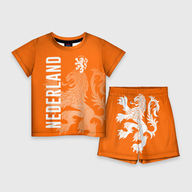Детский костюм с шортами 3D с принтом Сборная Голландии ,  |  | holland | nederland | netherlands | голландия | нидерланды | сборная голландии | сборная голландии по футболу | сборная нидерландов | форма | футбольные сборные | чемпионат