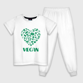 Детская пижама хлопок с принтом Vegan , 100% хлопок |  брюки и футболка прямого кроя, без карманов, на брюках мягкая резинка на поясе и по низу штанин
 | earth | green | greenpaece | nature | sport | vegan | world | yoga | веган | вегетарианец | гринпис | дерево | еда | животные | жизнь | здоровье | зеленый | йога | лес | любовь | мир | овощи | пища | планета | природа | растение