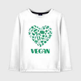 Детский лонгслив хлопок с принтом Vegan , 100% хлопок | круглый вырез горловины, полуприлегающий силуэт, длина до линии бедер | earth | green | greenpaece | nature | sport | vegan | world | yoga | веган | вегетарианец | гринпис | дерево | еда | животные | жизнь | здоровье | зеленый | йога | лес | любовь | мир | овощи | пища | планета | природа | растение