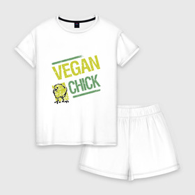 Женская пижама с шортиками хлопок с принтом Vegan Chick , 100% хлопок | футболка прямого кроя, шорты свободные с широкой мягкой резинкой | earth | green | greenpaece | nature | sport | vegan | world | yoga | веган | вегетарианец | гринпис | дерево | еда | животные | жизнь | здоровье | зеленый | йога | лес | мир | овощи | пища | планета | природа | птица | растение | спорт