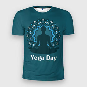 Мужская футболка 3D спортивная с принтом International Yoga Day , 100% полиэстер с улучшенными характеристиками | приталенный силуэт, круглая горловина, широкие плечи, сужается к линии бедра | Тематика изображения на принте: 