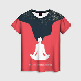 Женская футболка 3D с принтом International Yoga Day  , 100% полиэфир ( синтетическое хлопкоподобное полотно) | прямой крой, круглый вырез горловины, длина до линии бедер | black | day | ethnic | flower | girl | hair | international | lights | lips | lotus | red | sky | space | stars | woman | yoga | волосы | губы | девушка | день | женщина | звезды | йог | космос | красные | лотос | медитация | международный | небо | огни |