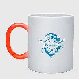 Кружка хамелеон с принтом Плавание , керамика | меняет цвет при нагревании, емкость 330 мл | Тематика изображения на принте: бассейн | вода | волна | дельфин | плавание | пловец