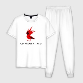 Мужская пижама хлопок с принтом CD RPOJECT RED , 100% хлопок | брюки и футболка прямого кроя, без карманов, на брюках мягкая резинка на поясе и по низу штанин
 | 2019 | cd project red | cyberpunk 2077 | future | hack | night city | samurai | sci fi | андроиды | безумие | будущее | киберпанк 2077 | логотип | роботы | самураи | фантастика | цифры