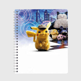 Тетрадь с принтом Detective Pikachu (НА СПИНЕ) , 100% бумага | 48 листов, плотность листов — 60 г/м2, плотность картонной обложки — 250 г/м2. Листы скреплены сбоку удобной пружинной спиралью. Уголки страниц и обложки скругленные. Цвет линий — светло-серый
 | Тематика изображения на принте: detective pikachu | pikachu | pokemon | детектив пикачу | пика | покемон