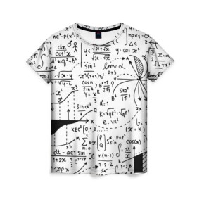 Женская футболка 3D с принтом Формулы , 100% полиэфир ( синтетическое хлопкоподобное полотно) | прямой крой, круглый вырез горловины, длина до линии бедер | science | геометрия | математика | наука | формулы