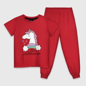 Детская пижама хлопок с принтом Расти с единорожкой , 100% хлопок |  брюки и футболка прямого кроя, без карманов, на брюках мягкая резинка на поясе и по низу штанин
 | единорог