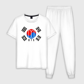 Мужская пижама хлопок с принтом BTS KOREA , 100% хлопок | брюки и футболка прямого кроя, без карманов, на брюках мягкая резинка на поясе и по низу штанин
 | bangtan boys | bt21 | bts | bts army | bts stickers | j hope | jimin | jin | jungkook | k pop | korea | rap monster | rapmon | suga | v | бтс | корея | стикеры bts