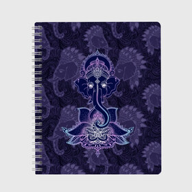 Тетрадь с принтом Ганеша , 100% бумага | 48 листов, плотность листов — 60 г/м2, плотность картонной обложки — 250 г/м2. Листы скреплены сбоку удобной пружинной спиралью. Уголки страниц и обложки скругленные. Цвет линий — светло-серый
 | character | deity | elephant | flower | ganesh | god | head | hinduism | jewels | lord | lotus | mohawk | ornament | pattern | well being | wisdom | благополучие | бог | божество | владыка | ганеша | голова | драгоценности | индуизм | ирокез | лотос | муд