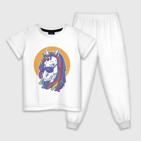 Детская пижама хлопок с принтом Единораста , 100% хлопок |  брюки и футболка прямого кроя, без карманов, на брюках мягкая резинка на поясе и по низу штанин
 | единорог | пони | раста | растафарианство