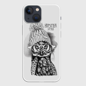 Чехол для iPhone 13 mini с принтом Хипстер сова ,  |  | art | bird | drawing | font | graphics | hat | hipster | inscription | owl | predator | view | wild | взгляд | графика | дикий | искусство | надпись | очки | птица | рисунок | сова | хипстер | хищник | шапка | шрифт