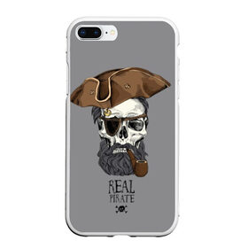 Чехол для iPhone 7Plus/8 Plus матовый с принтом Real pirate , Силикон | Область печати: задняя сторона чехла, без боковых панелей | beard | bones | crossed | drawing | font | funny | graphics | hat | inscription | mustache | one eyed | pipe | pirate | real | roger | skull | smoking | борода | весёлый | графика | кости | кури | надпись | одноглазый | перекрещенные | пират | реальный | 