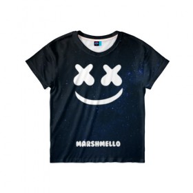 Детская футболка 3D с принтом Marshmello Cosmos , 100% гипоаллергенный полиэфир | прямой крой, круглый вырез горловины, длина до линии бедер, чуть спущенное плечо, ткань немного тянется | dj | marshmello | usa | америка | клубная музыка | космос | мармело | маршмелло | маршмеллоу | музыка | музыкант | небо