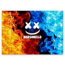 Поздравительная открытка с принтом Marshmello Fire , 100% бумага | плотность бумаги 280 г/м2, матовая, на обратной стороне линовка и место для марки
 | dj | fire | marshmello | usa | америка | вода | клубная музыка | мармело | маршмелло | маршмеллоу | музыка | музыкант | огонь
