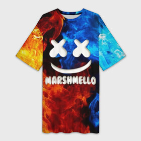 Платье-футболка 3D с принтом Marshmello Fire ,  |  | dj | fire | marshmello | usa | америка | вода | клубная музыка | мармело | маршмелло | маршмеллоу | музыка | музыкант | огонь