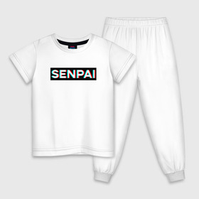 Детская пижама хлопок с принтом SENPAI , 100% хлопок |  брюки и футболка прямого кроя, без карманов, на брюках мягкая резинка на поясе и по низу штанин
 | ahegao | anime | glitch | senpai | аниме | ахегао | глитч | надписи | семпай | сенпай