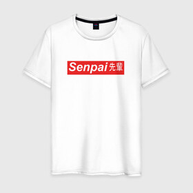 Мужская футболка хлопок с принтом SENPAI , 100% хлопок | прямой крой, круглый вырез горловины, длина до линии бедер, слегка спущенное плечо. | ahegao | anime | senpai | аниме | ахегао | иероглифы | семпай | сенпай