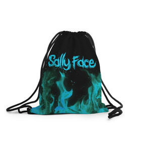 Рюкзак-мешок 3D с принтом SALLY FACE FIRE , 100% полиэстер | плотность ткани — 200 г/м2, размер — 35 х 45 см; лямки — толстые шнурки, застежка на шнуровке, без карманов и подкладки | Тематика изображения на принте: face | fire | game | horror | larry | sally | sally face | sanity s fall | игра | ларри | мальчик с протезом | огонь | салли | салли фейс | ужасы