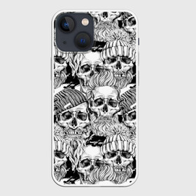 Чехол для iPhone 13 mini с принтом Human skulls ,  |  | beard | death | fashionable | hairstyle | hat | hipster | human | knitted | men | mustache | skull | street | style | symbol | борода | вязаная | модная | мужчины | прическа | символ | стиль | уличный | усы | хипстер | человеческие | черепа | шап