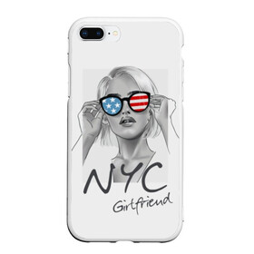 Чехол для iPhone 7Plus/8 Plus матовый с принтом NYC girlfriend , Силикон | Область печати: задняя сторона чехла, без боковых панелей | beautiful | blonde | city | flag | girl | girlfriend | new york | reflection | stars | stripes | usa | блондинка | город | девушка | звезды | красивая | нью йорк | отражение | очки | подруга | полосы | сша | флаг