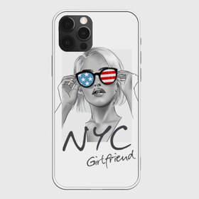 Чехол для iPhone 12 Pro Max с принтом NYC girlfriend , Силикон |  | beautiful | blonde | city | flag | girl | girlfriend | new york | reflection | stars | stripes | usa | блондинка | город | девушка | звезды | красивая | нью йорк | отражение | очки | подруга | полосы | сша | флаг