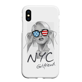 Чехол для iPhone XS Max матовый с принтом NYC girlfriend , Силикон | Область печати: задняя сторона чехла, без боковых панелей | Тематика изображения на принте: beautiful | blonde | city | flag | girl | girlfriend | new york | reflection | stars | stripes | usa | блондинка | город | девушка | звезды | красивая | нью йорк | отражение | очки | подруга | полосы | сша | флаг