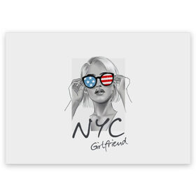 Поздравительная открытка с принтом NYC girlfriend , 100% бумага | плотность бумаги 280 г/м2, матовая, на обратной стороне линовка и место для марки
 | beautiful | blonde | city | flag | girl | girlfriend | new york | reflection | stars | stripes | usa | блондинка | город | девушка | звезды | красивая | нью йорк | отражение | очки | подруга | полосы | сша | флаг