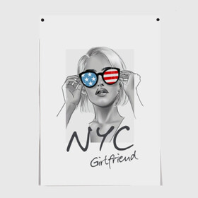 Постер с принтом NYC girlfriend , 100% бумага
 | бумага, плотность 150 мг. Матовая, но за счет высокого коэффициента гладкости имеет небольшой блеск и дает на свету блики, но в отличии от глянцевой бумаги не покрыта лаком | beautiful | blonde | city | flag | girl | girlfriend | new york | reflection | stars | stripes | usa | блондинка | город | девушка | звезды | красивая | нью йорк | отражение | очки | подруга | полосы | сша | флаг