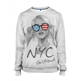Женский свитшот 3D с принтом NYC girlfriend , 100% полиэстер с мягким внутренним слоем | круглый вырез горловины, мягкая резинка на манжетах и поясе, свободная посадка по фигуре | beautiful | blonde | city | flag | girl | girlfriend | new york | reflection | stars | stripes | usa | блондинка | город | девушка | звезды | красивая | нью йорк | отражение | очки | подруга | полосы | сша | флаг