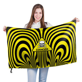 Флаг 3D с принтом Danger , 100% полиэстер | плотность ткани — 95 г/м2, размер — 67 х 109 см. Принт наносится с одной стороны | danger | skull | triangle | wave | yellow | волна | желтый | опасность | треугольник | череп
