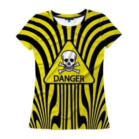 Женская футболка 3D с принтом Danger , 100% полиэфир ( синтетическое хлопкоподобное полотно) | прямой крой, круглый вырез горловины, длина до линии бедер | danger | skull | triangle | wave | yellow | волна | желтый | опасность | треугольник | череп