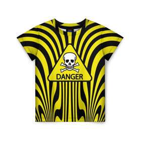Детская футболка 3D с принтом Danger , 100% гипоаллергенный полиэфир | прямой крой, круглый вырез горловины, длина до линии бедер, чуть спущенное плечо, ткань немного тянется | danger | skull | triangle | wave | yellow | волна | желтый | опасность | треугольник | череп