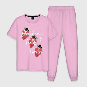 Мужская пижама хлопок с принтом Strawberry Fields , 100% хлопок | брюки и футболка прямого кроя, без карманов, на брюках мягкая резинка на поясе и по низу штанин
 | beatles | forever | strawberry | the beatles | битлз | джон леннон | леннон | форевер | ягода