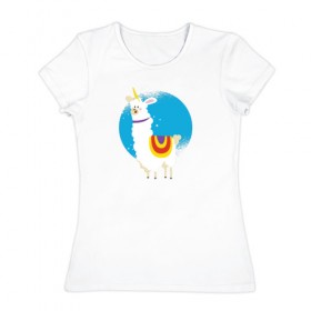 Женская футболка хлопок с принтом Альпака Единорог , 100% хлопок | прямой крой, круглый вырез горловины, длина до линии бедер, слегка спущенное плечо | alpaca | unicorn | альпака | альпаки | лама | ламы