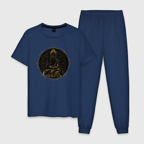 Мужская пижама хлопок с принтом Будда , 100% хлопок | брюки и футболка прямого кроя, без карманов, на брюках мягкая резинка на поясе и по низу штанин
 | будда | индия | йога | медитация