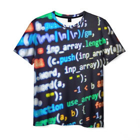 Мужская футболка 3D с принтом ТЫЖ ПРОГРАММИСТ! , 100% полиэфир | прямой крой, круглый вырез горловины, длина до линии бедер | буквы | код | кодер | коды | переменные | программирование | программист | си плас плас | строки кода | цифры