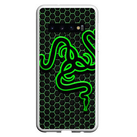 Чехол для Samsung Galaxy S10 с принтом RAZER , Силикон | Область печати: задняя сторона чехла, без боковых панелей | game | razer | texture | зеленый | игровое лого | игромания | игры | рэйзер | текстуры