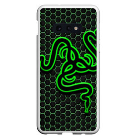 Чехол для Samsung S10E с принтом RAZER , Силикон | Область печати: задняя сторона чехла, без боковых панелей | game | razer | texture | зеленый | игровое лого | игромания | игры | рэйзер | текстуры