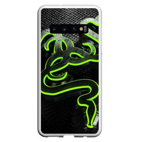 Чехол для Samsung Galaxy S10 с принтом RAZER , Силикон | Область печати: задняя сторона чехла, без боковых панелей | game | razer | texture | зеленый | игровое лого | игромания | игры | рэйзер | текстуры