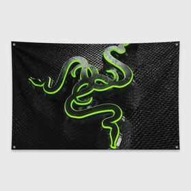 Флаг-баннер с принтом RAZER , 100% полиэстер | размер 67 х 109 см, плотность ткани — 95 г/м2; по краям флага есть четыре люверса для крепления | game | razer | texture | зеленый | игровое лого | игромания | игры | рэйзер | текстуры