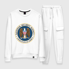 Женский костюм хлопок с принтом NSA. National Security Agency , 100% хлопок | на свитшоте круглая горловина, мягкая резинка по низу. Брюки заужены к низу, на них два вида карманов: два 