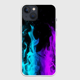 Чехол для iPhone 13 с принтом ПЛАМЯ | НЕОНОВЫЙ ОГОНЬ ,  |  | blue | bright | fire | heat | light | neon | purple | red | wildfire | искры | неон | огненный | огонь | пламя | пожар