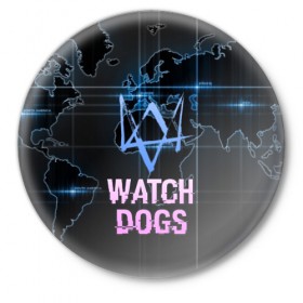 Значок с принтом WATCH DOGS ,  металл | круглая форма, металлическая застежка в виде булавки | Тематика изображения на принте: action | ct os | ded sec | fox | game | gamer | glitch | hacker | player | watch dogs | watch dogs 2 | глитч | знак лиса | игра | компьютерная игра | маркус | хакер