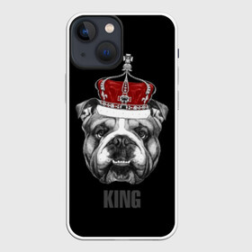 Чехол для iPhone 13 mini с принтом Английский бульдог с короной ,  |  | animals | authority | breed | bulldog | cool | crown | dog | english | fighting | head | illustration | inscription | king | muzzle | supreme | swag | авторитет | английский | бойцовый | бульдог | верховный | голова | животные | иллюстрация | король | кор